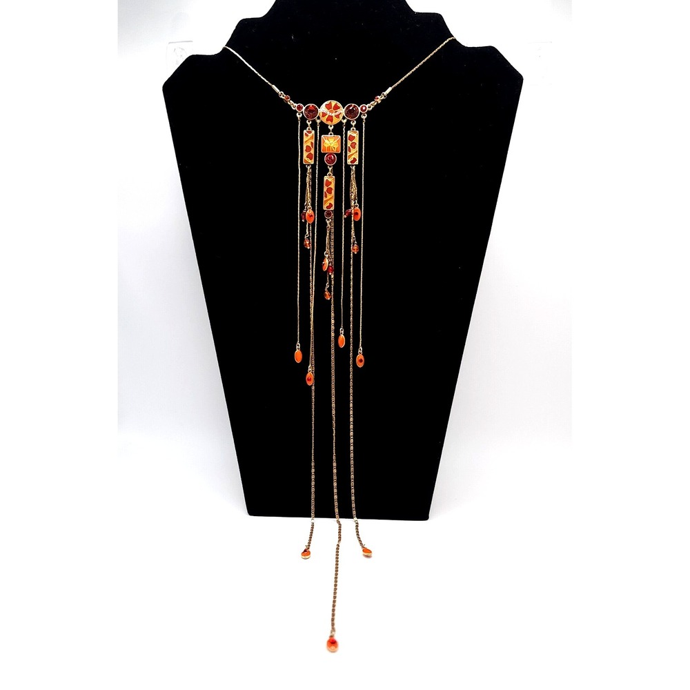 Pilgrim Gold Necklace Orange Swarovski Crystal Fringe